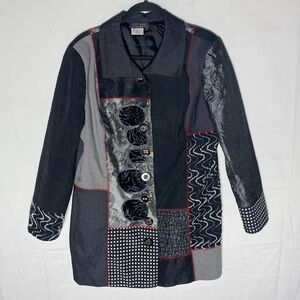 Vintage Nancy Bolen City Girl Black White Multi Print Multi Texture Jacket L